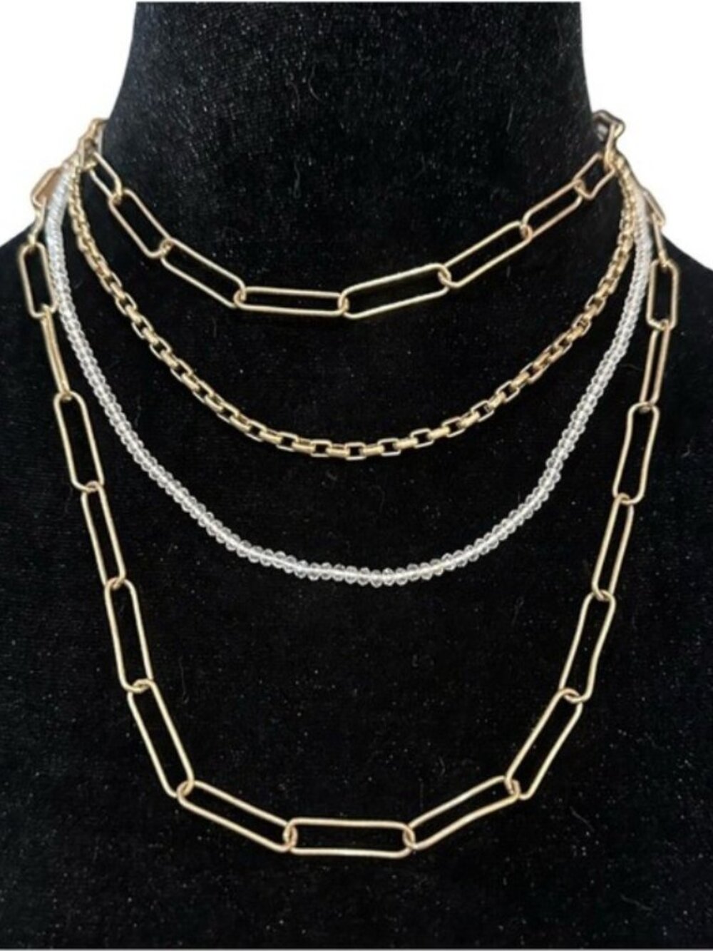 Gold & Silver-Tone Multi-Layered Paperclip & Rope Chain Necklace 14-17 Inches Ad